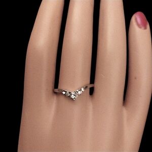 Delicate Silver Floral CZ V-Stack Ring - Silver